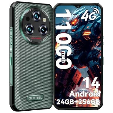 OUKITEL WP35S Rugged Smartphone 2024 Android 14-24GB+256GB(TF 1TB) 11000mAh Smartphone Rugged con 6.56" 48MP+16MP Camera Telefono Indistruttibile 4G Dual SIM/OTG/NFC/Face ID (Verde)