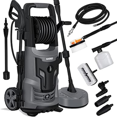 MASKO® Idropulitrice ad alta pressione 2200 Watt 165 bar 450 l/h, con bobina avvolgitubo da 10 m tubo 9.TLG. Accessori con bottiglia di sapone, pistola ad alta pressione per auto