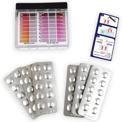Wiesel Tester PH e Cloro per Piscina | con 60 compresse per test rapido ciascuna 30 x Chlor DPD1 e 30 x pH Phenol Red | Pooltest | Analisi Durezza Acqua | Tester dell'Acqua | Accessori per Piscine