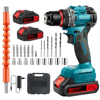 Brushless Avvitatore a Batteria 21V, Trapano Avvitatore Batteria, Trapano Avvitatore a Percussione Batteria, Avvitatore a Impulsi a Batteria, Avvitatore Elettrico, 24 Accessori, 2 * 2.0Ah