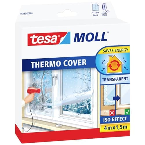 Tesa Moll Thermo Cover Window Pellicola Isolante per Finestre - Isolante Termico Trasparente per le Finestre - Include Nastro Biadesivo per Una Facile Installazione - 4 m x 1.5 m