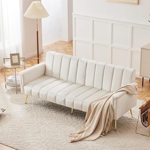 Ctastay Divano Imbottito Pieghevole, Divano Letto con Gambe di Sostegno e Funzione di Riposo, Mobile Imbottito, Divano Doppio, Divano a 2 Posti per Soggiorno, Camera da Letto, Velluto, (Beige)
