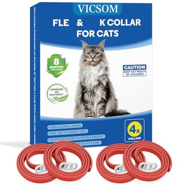 Collare Antiparassitario per Gatti, Collare Antipulci Gatto, Collari Antiparassitari per Gatti, 8 Mesi di Protezione Naturale Collare Gatto Antiparassitario Regolabile Impermeabile 18.8In Rosso 4Pcs