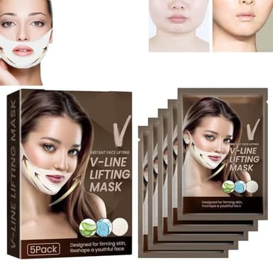 KOAHDE Maschera Linea V,Maschera Lifting Facciale Doppio Mento,Maschera Riduttore V-Chin Lifting,Maschera Idratante viso V,Maschera Dimagrante Per Il Mento,Maschera Viso Lifting V Line,5PC