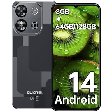 OUKITEL C57S Smartphone Android 14-8GB(2+6) RAM+64GB ROM(TF 128GB), Octa-Core, 6.52" HD+ Telefono Cellulare, 13MP+5MP Cellulari, 4300mAh, 4G Dual SIM Telefoni, Face ID/GPS/3.5mm Jack - Nero