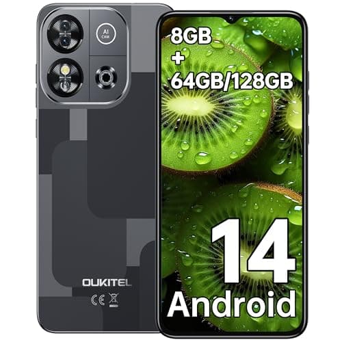 OUKITEL C57S Smartphone Android 14-8GB(2+6) RAM+64GB ROM(TF 128GB), Octa-Core, 6.52" HD+ Telefono Cellulare, 13MP+5MP Cellulari, 4300mAh, 4G Dual SIM Telefoni, Face ID/GPS/3.5mm Jack - Nero