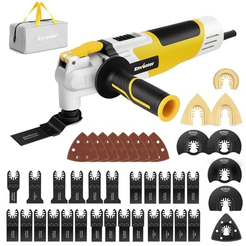 Enventor Utensile Multifunzione Oscillante, 280W Multiutensile Oscillante 15000-22000OPM, 42 Accessori, Impugnatura Ausiliaria, 6 Velocità Variabili, Angolo di Oscillazione 3°