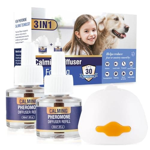 Piuess Feromoni per Cani Calmante 3 in 1 Tranquillit Kit(1 Diffusore + 2 Ricaricha 48ml) Calmanti Cane Calm Irrequieti Stressati per Rilassanti E Tranquillanti Cani Diffusore 60 Giorni Insapore