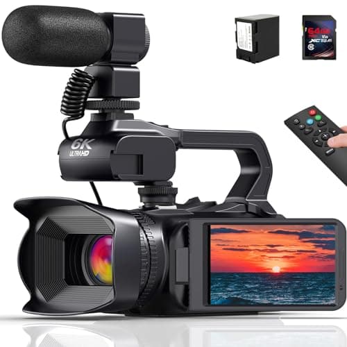 Videocamera 6K 64MP 18X DigitaleZoom Vlogging Camera con Visione Notturna IR per YouTube, Webcam Videocamera WiFi Fotocamera con Batteria 4500mAh,Scheda SD, Stabilizzatore,Microfono e Telecomando 2.4G