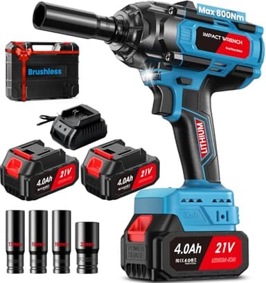AOSTOK Avvitatore a Impulsi, (ioni di litio, batteria grande 21V 8000 mAh, 800 Nm, cambio a 3 velocità, motore brushless, caricabatterie rapido) Avvitatore a Percussione Cordless Impact Wrench