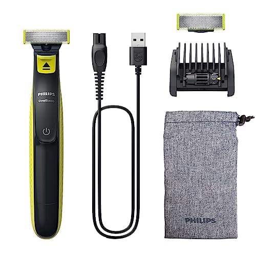 Philips OneBlade - Autentico Regolabarba e rasoio elettrico 1 lama per il viso, 1 pettine regolabile 5 in 1, 1 lama extra, 1 astuccio morbido (modello QP2724/30)