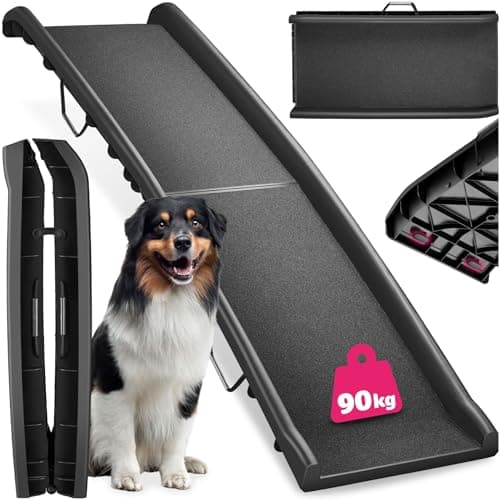 tectake® Rampa per Cani Paw Step, Richiudibile, Antiscivolo per Auto, Pieghevole con Maniglie Trasporto, Supporto fino a 90kg, Pedana per Cani, Rampe per Cani