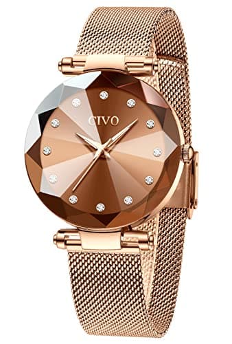 CIVO Orologio Donna Acciaio Inossidabile Oro Rosa Orologio Donna Analogico Elegante da Polso Orologio Stelle Donna Orologio Bracciale Donna Quarzo Regalo Donna Marrone