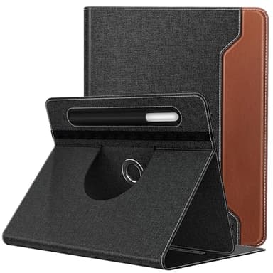 TiMOVO Custodia Universale per Tablet da 9-11 inch, Cover Protettiva con Supporto Girevole a 360 Gradi e Tasca per Penna per Tablet Schermo Tattile Android da 9 10 10.1 inch, Denim Nero & Marrone