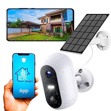Telecamera wifi esterno solare, Full HD 1080p, IP54, telecamera wifi esterno senza fili, Batteria 5200mAh, Rilevamento del movimento, audio bidirezionale, pannello solare, IP54, camera wifi esterno