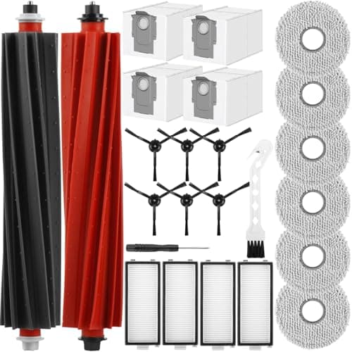 Kit di Accessori Ricambi per Roborock Q Revo master/Q Revo Slim,1 Paio di Spazzole Principali, 4 Filtri, 4 Sacchetti di Polvere, 6 Panni, 6 Spazzole Laterali, 1 Spazzola Piccola