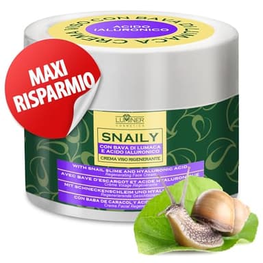 Crema Viso Bava di Lumaca 150ml, Crema Viso Antirughe Idratante con Bava di Lumaca al 70% e Acido Ialuronico Puro, Formula Naturale ad Azione Antimacchia e Antietà con Vitamina C LUMINER