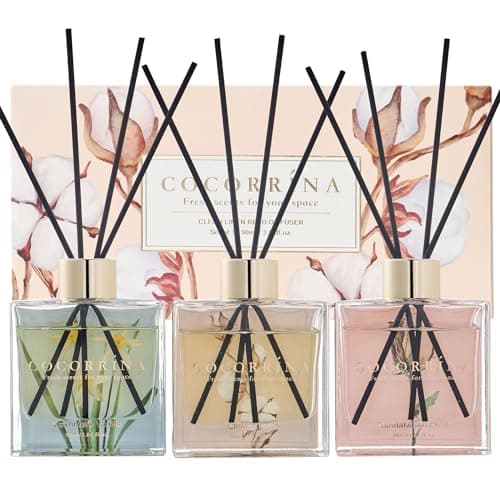 COCORRÍNA Profumatore per Ambienti, 3 Pack/ 90ml Cashmere Vaniglia/Sandalo Rosa/Lino Pulito Diffusore Profumo Ambiente con 24 Bastoncini, per Bagno, Appartamento, Decorazione della Casa