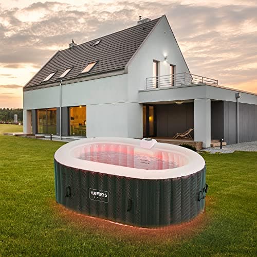 Arebos Vasca idromassaggio con illuminazione a LED | Gonfiabile | Indoor & Outdoor | 190x120 cm ovale | 2 persone | 90 getti di massaggio | con riscaldamento | 550 litri | Incl. copertura | Bubble Spa