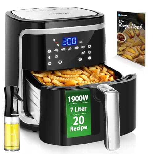 Aigostar Cube 30IBT - Friggitrice ad Aria 7-in-1, 1900W, 7L, Pannello touch a led, 7 Scelte già programmate, Forno, Arrostire, Cestello removibile anti aderente, Mantenimento calore, 20- Ricette