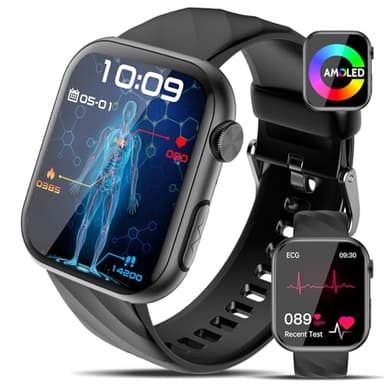 Lgnitek Smartwatch ECG/HRV/Acido Urico/BMI/𝐆li𝐜𝐞𝐦𝐢𝐚/Bluetooth Chiamate,1.97" AMOLED Orologio Fitness con Pulsante SOS 24H Frequenza/Sonno/Pressione Sanguigna/SpO2/Temperatura smartwatch Salute