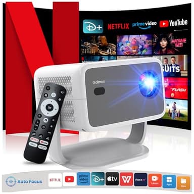 4K Proiettore [Netflix Ufficiale/Auto Focus/Base Girevole a 360°] Proiettore con Wifi e Bluetooth 1080P Nativo Proiettore One-Click Use Netflix/YouTube/PrimeVideo/D+, Smart Home Outdoor Proiettore