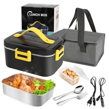 Lunch Box elettrico per auto/camion/ufficio, 75W 1.8L Lunch Box portatile rimovibile in acciaio inox con borsa isolante, 12V/24V/220V
