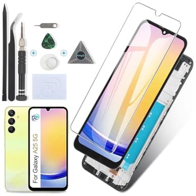 RongZy LCD Schermo per Samsung Galaxy A25 5G Display di Ricambio Touch Screen Digitizer Parti di Riparazione per Samsung Galaxy A25 5G A256B LCD Display con Strumenti(Nero con Cornice, 6.5")