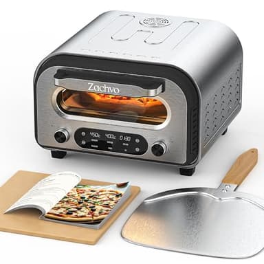 ZACHVO Forno per pizza elettrico - fino a 450℃, 5 tipi di pizza preimpostati, touchscreen e manopole rotanti, timer da 1 a 60 minuti, corpo in acciaio inossidabile, per pizza da 32 cm