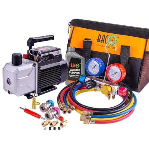 BACOENG Pompa Vuoto per Condizionatori con Kit Manometri Condizionatori 4 vie per Mini Split/HVAC/Auto AC, Kit Ricarica Aria Condizionata per R134A R410A R32 Refrigeranti