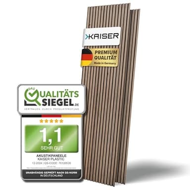 KAISER PLASTIC®® - Pannelli acustici, colore: noce, pannelli da parete in diversi formati, pannelli lamellari in legno e feltro, rivestimento moderno (120 x 40 cm)