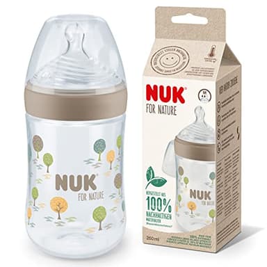 NUK for Nature Baby Bottle | Tettarella media | 260 ml | Tettarella in silicone sostenibile simile al seno con sfiato anti coliche | Controllo della temperatura | Senza BPA | Beige