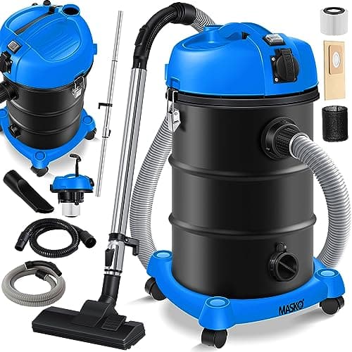 Masko® Aspirapolvere industriale 6 in 1, 2300 W + presa ✓ Funzione soffiaggio ✓ Aspirazione a secco e a umido | Aspirapolvere industriale con e senza sacchetto, blu
