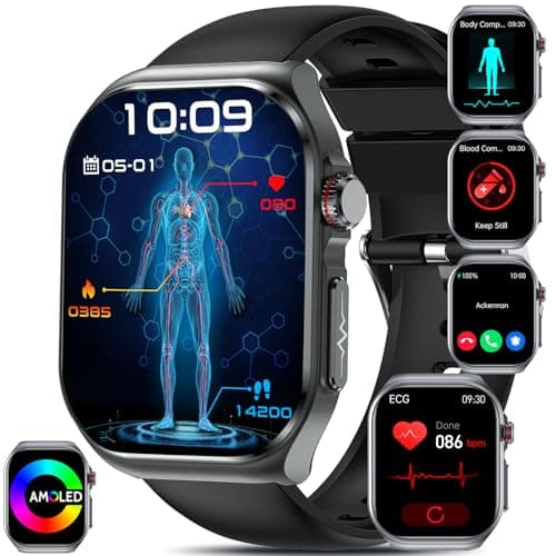 Smartwatch uomo donna,2.04"AMOLED ECG+HRV𝐆𝐥𝐢𝐜𝐞𝐦𝐢𝐚 Lipidi/Acido Urico/BMI/Sonno/telefono,frequenza cardiaca SPO2 PPG pressione temperatura Pulsante SOS,IP68 Orologio fitness tracker Android/iOS
