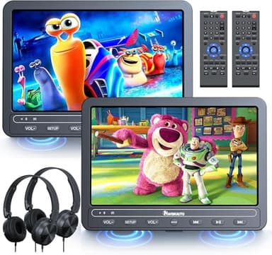 NAVISKAUTO Doppio Lettore DVD Portatile per Auto con Batteria Ricaricabile, Supporta HDMI, Autonomia da 5 Ore, USB/TF/AV IN/OUT/Regione Libera,18 Mesi di Garanzia