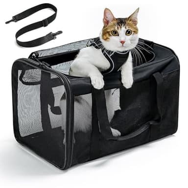 Conlun Trasportino Gatto Morbido con Rete su 4 Lati, Approvato per l'Uso in Aereo Trasportino per Gatti Ideale per Gattini Cuccioli di Piccola Media Fino a 6 Kg, Trasportino Cane Pieghevole-M, Nero