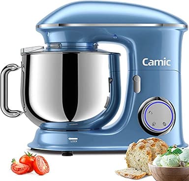 Impastatrice Planetaria Camic 1500W 8 Litri Robot da Cucina con ciotola di acciaio inossidabile, Robot da cucina grandi 6 velocità con, impastatrice da cucina (8 L, blu)