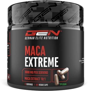 Maca Capsules Extreme - 365 capsule - Dosaggio elevato con 30.000 mg per dose giornaliera - Estratto speciale 10:1 - Vegan - German Elite Nutrition