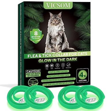 Collare Antiparassitario per Gatti, Luminoso Sicuro Collare Antipulci Gatto, Collari Antiparassitari per Gatti, 8 Mesi di Protezione Naturale Collare per Gatti Regolabile Impermeabile Verde 4 pz