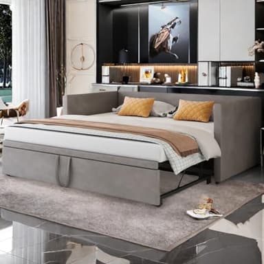 Letto 90/180 x 200, Divano letto con rete a doghe, letto matrimoniale divano letto 3 posti divano letto estraibile,letto multifunzione in tessuto di velluto delicato sulla pelle(Materasso non incluso)