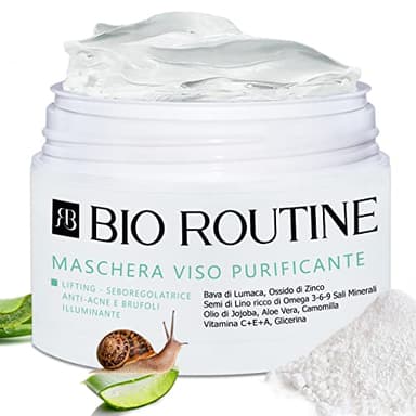 Bio Routine Maschera Viso Purificante Uomo e Donna in Crema - Azione Antirughe Idratante Antimacchia Illuminante Bava di Lumaca Ossido di Zinco Vitamina C 100ML