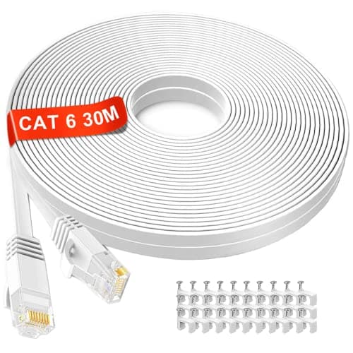 Cavo Ethernet 30 metri, Cat6 RJ45 Gigabit Alta Velocità Cavo di Rete, Esterno Interno 30m Lunghi Piatto Cavo LAN, Nucleo in Rame Puro Cavo Internet, Banda Larga Cavo Patch per Router Modem Switch