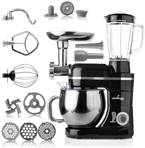 Lehmann Robot da Cucina Universale 3 in 1 Set | Mescolatore con Sistema di Agitazione Planetaria | Robot Multifunzione con Tritacarne | Con Spremiagrumi da 1,5 L e Ciotola in Acciaio Inox da 5 L