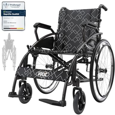 VOCIC U31 Sedia a Rotelle pieghevole leggera 150KG,Carrozzina per disabili in alluminio 17.5KG,Doppio Freno sedia a rotelle per anziani,Pneumatico Solido 60CM per tutti i terreni,Grigio