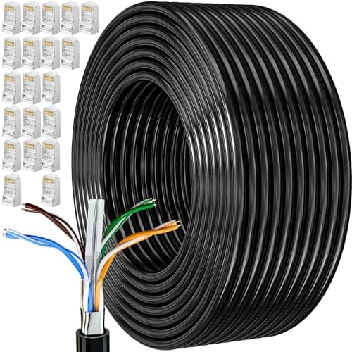 Cavo Ethernet 100 Metri, Bobina Cat 6 Cavo Lan 100mt Molto Lungo per Esterno Filo Ethernet Schermato Resistente alle Intemperie Cavo di Rete FTP 23AWG Gigabit Anti-jamming Cavo Internet Nero