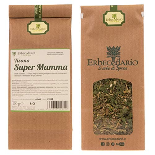 Erbecedario Tisana Super Mamma con Galega e Finocchio, Tisana Allattamento naturale Favorisce la produzione di Latte Materno, Allevia Coliche e gonfiore addominale, Idea regalo mamma 1 sacchetto 100g