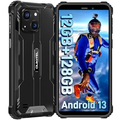 OUKITEL WP32 Rugged Smartphone - 12GB(4+8) RAM + 128GB ROM/1TB Telefono Indistruttibile Android 14-6.0" HD+ 6300mAh Akku Cellulare Impermeabile IP68 20MP + 5MP Dual Camera/Face ID/NFC/OTG/GPS Nero