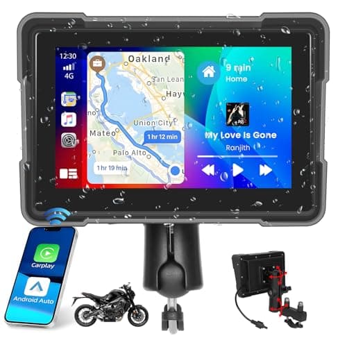 Hikity Portatile Schermo Wireless Carplay per Moto 5 Pollici Touchscreen GPS Navigatore Moto con Android Auto Bluetooth TF Type-C,Stereo Impermeabile IP67 per Moto