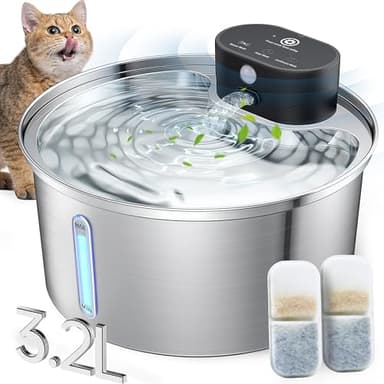 Fontanella per Gatti Senza Fili,3.2LFontana per Gatti Acciaio con Sensore di Movimento,5000mAh Silenziosa Dispenser Acqua Gatti Ricaricabile