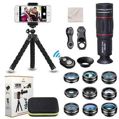 15 in 1 Kit obiettivo fotocamera universale Teleobiettivo 18X Obiettivo grandangolare,macro,fisheye,filtro CPL flusso stella radiale otturatore remoto per la maggior parte degli smartphone